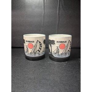 Hawaii Coffee Cups Set, 12 Oz Mugs, Sun &‎ Sailboat, Palm Tree Design, Set Of 2